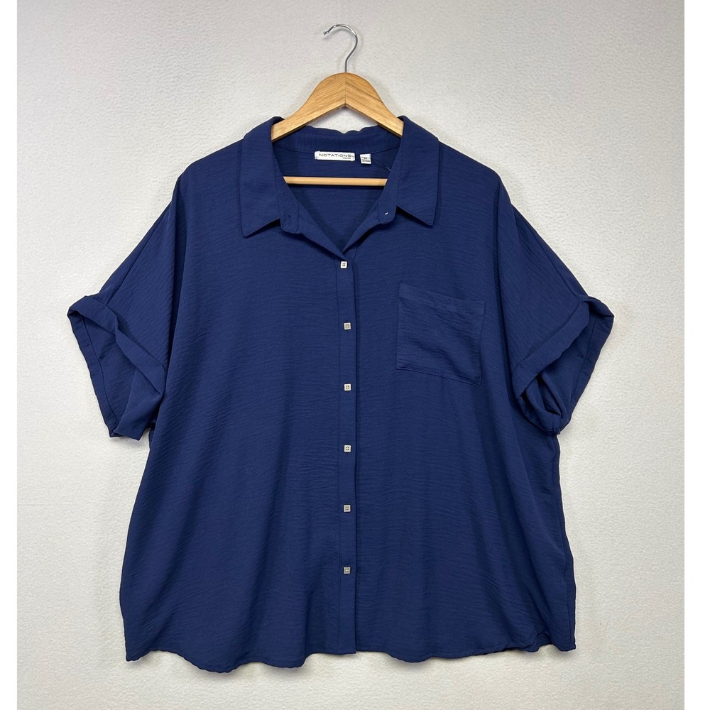 Minimalist Professional Notations Woman Womens 3X Navy Blue Button Down Shirt